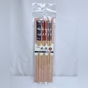 NWT-Disney x Daiso Mickey & Minnie 3-Pair 9” Reusable Bamboo Chopsticks